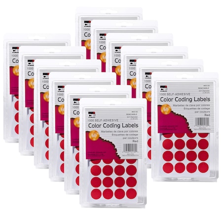 Charles Leonard Color Coding Labels, 3/4in, Red, PK12000 45130